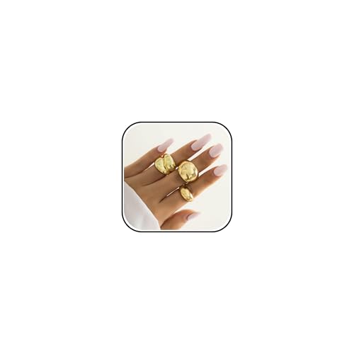 HUASAI Gold Stackable Rings Set for Women Boho Dainty Moon Star Pearl Leaf Cubic Zirconia Heart Midi Pinky Trendy Jewelry Birthday Gifts - color: B6 Gold Chunky Rings 3 Pcs