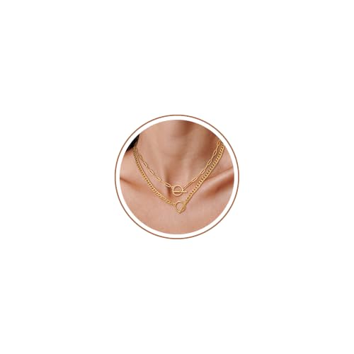 CHESKY Layered Necklaces for Women, 14K Gold Plated Chain Necklace Women Trendy Cuban Link Paperclip Chain Toggle Clasp Necklace Fashion Chunky Jewelry for Women - style: Paperclip Cubr Toggle-GD