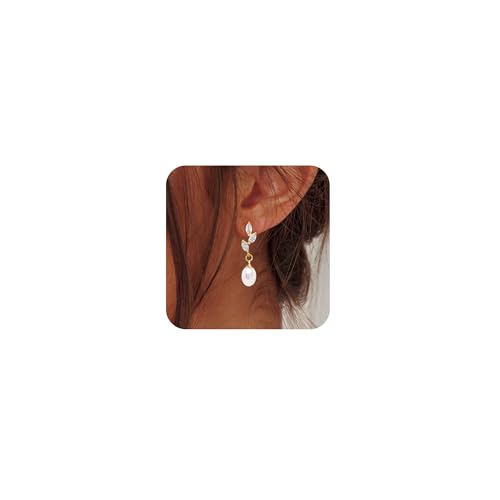 Pearl Earrings for Women, 14k Pearl Drop Dangle Earrings Gold Earrings for Women Trendy Cute Prom Bridal Earring Flower Long Earring Wedding Jewelry - color: style-5