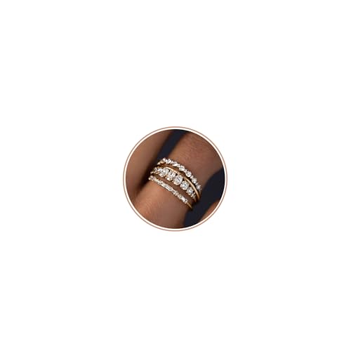 TOBENY Stackable Gold Rings for Women Non Tarnish Dainty 14K Gold Plated Stacking Cubic Zirconia Thumb Ring Set Trendy Statement Promise Wedding Bands Engagement Rings for Women Size 6 7 8 9 10 - color: 01-4Pcs Stacking Rings