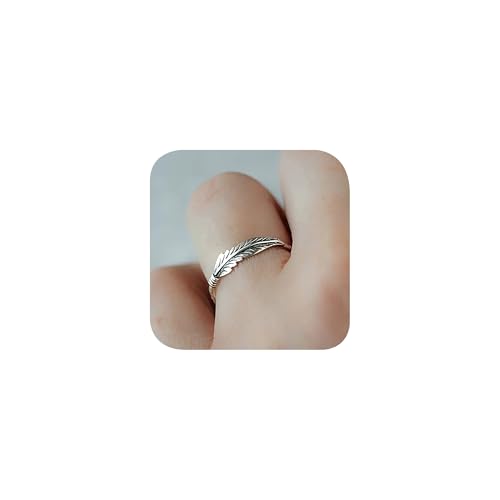 Vintage Oxidized 925 Silver Leaf Braided Twisted Wrap Thumb Ring Feather Leaf Simple Dainty Boho Sterling Silver Midi Ring Sizes 9# - size: 9#
