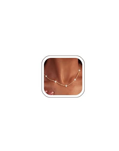 Luxval Diamond Pendant Gold Necklace for Women，Dainty 18k Gold Plated Choker Necklaces Simple Gold Jewelry Gifts for Women Girls - color: Gold-5 CZ flower