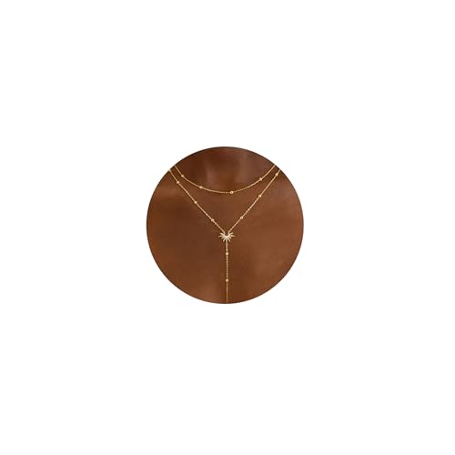 CHESKY Long Necklaces for Women, 14k Gold Plated/Streling Silver Lariat Necklace Dainty Statement Prom Necklace Rosary Cross Sun Drop Pendant Dangle Necklace Gold Prom Jewelry for Women Gifts - style: y necklace 13