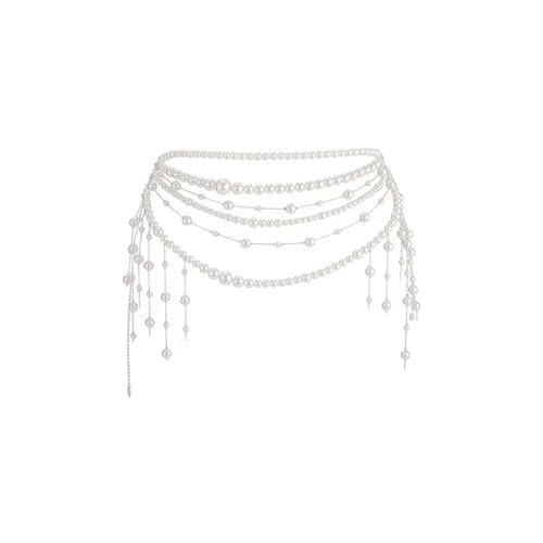 Multilayer Imitation Pearl Waist Chain for Women Trendy Waistband White Pearl Body Chain Long Tassel Pendant Waist Chain Wedding Bridal Dress Belt Fashion Trend Metal Chain Body Chain Jewelry - color: White1