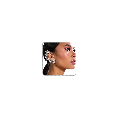 Rhinestone Silver Full Ear Cuff Earrings for Women Ear Clip Wrap Statement Climber Crawler Earrings for Women Hypoallergenic Silver Wedding Jewelry Gifts - color: Silver