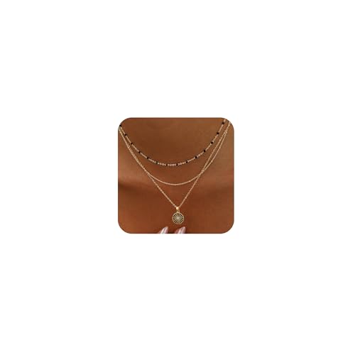 Layered Gold Necklaces for Women, Dainty 14K Gold Plated Cute Pearl Pendant Necklace Jewelry Set Stackable Toggle Chain Choker Collar, Trendy Waterproof Non Tarnish Jewelry Gift - style: Necklace 03-GD