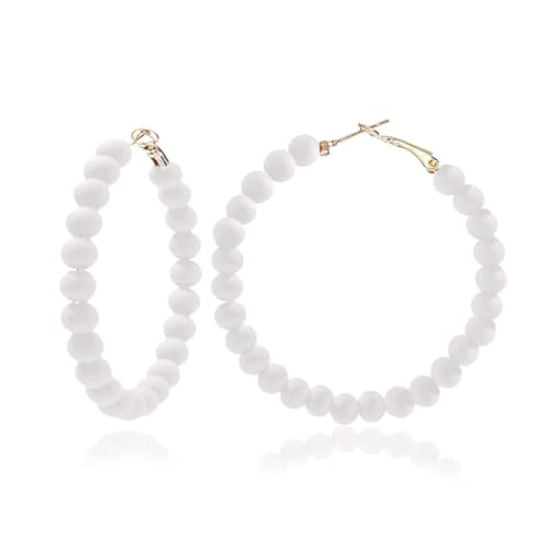 Chic Resin Beaded Hoop Earrings Colorful Candy-colored Acrylic Circular Round Dangling Boho Earrings for Women Minimalist 80S Geometric Party Jewelry - color: white
