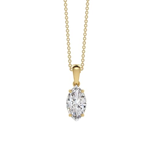 Marquise Cut CZ Solitaire Pendant Necklace in Sterling Silver, Marquise Cut Diamond Necklaces for Women, Bridal Jewelry Gifts for her BFF - color: Yellow Gold