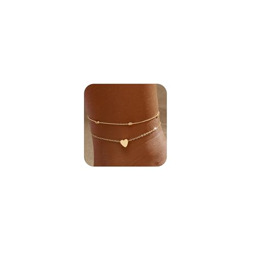 2/3 PCS Gold Anklets for Women Waterproof Cuban Link Anklet Beaded Bracelets Stackable Bracelets 14K Gold Plated Custom Jewelry Gifts Non Tarnish Lightweight - style: Gold Anklet 04