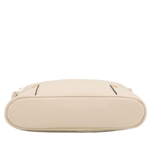 ALYSSA Triple Zip Pocket Large Crossbody Bag - color: Beige