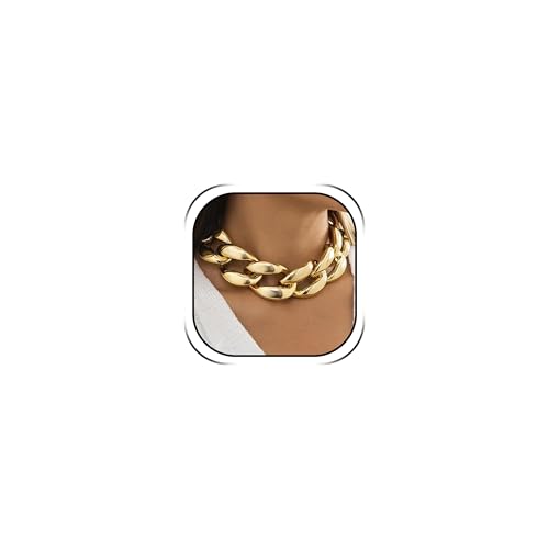 Chunky Chain Necklaces Women Statement Collar Necklace Gold Flat Snake Chain Choker Ribbed Design for Party, Dress Jewelry Gifts - color: A6