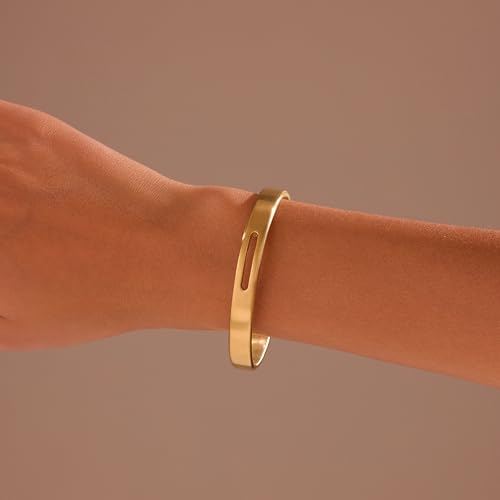 BE & CHEERY Gold Bangle Bracelet for Women, 14k Gold Plated Open Bangle, Stackable Stainless Steel Cuff Bracelets, Chunky Fashion Jewelry for Women, Trendy Elegant Design Bangle as Gifts - style: Short cut out