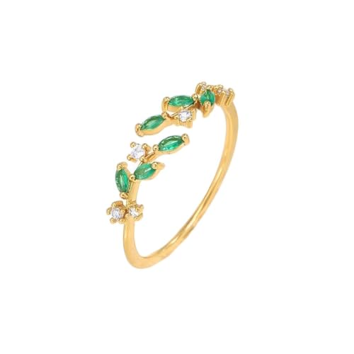 Adjustable Women's Cubic Zirconia Leaf Shaped Ring, 18K Gold-Plated Exquisite Stackable Women's Ring, A Great Gift for Her - color: B