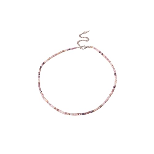 PINK TOWN Colorful Beaded Necklace Bohemian Rice Beads Choker Handmade Summer Beach Necklace for Women - color: Pink