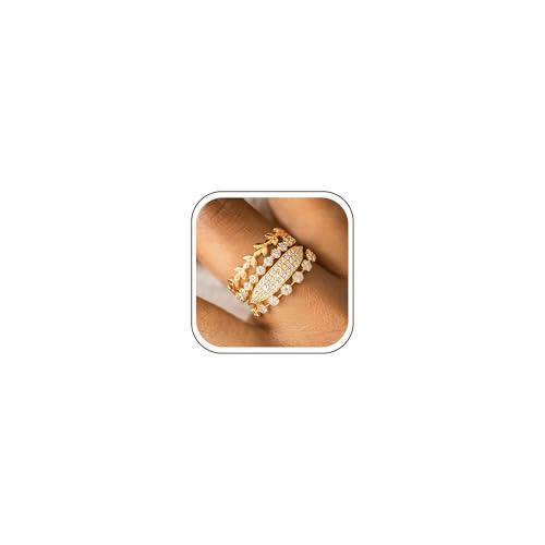 TOBENY Stackable Gold Rings for Women Non Tarnish Dainty 14K Gold Plated Stacking Cubic Zirconia Thumb Ring Set Trendy Statement Promise Wedding Bands Engagement Rings for Women Size 6 7 8 9 10 - color: 05-4Pcs Stacking Rings