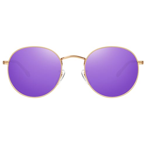 MEETSUN Round Polarized Sunglasses for Women Men Classic Retro Metal Frame Sun Glasses UV Protection - color: Gold/Purple