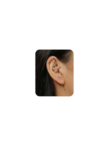 Ear Wrap Hook Earrings for Women Fashion Ear Cuff Crawler Earrings Silver Gold Long Piercing Crystal Curve Style Earring Stick Ear Wrap Earring Rhinestone Trendy Jewelry Gifts - color: curve-silver