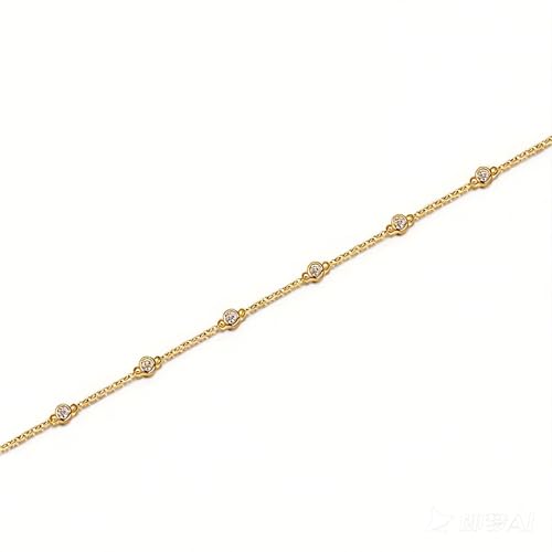 Cubic Zirconia Station Bracelet for Women, 14K Gold Plated or 925 Sterling Silver, Dainty Adjustable Chain, Stackable Minimalist Jewelry - color: Yellow Gold