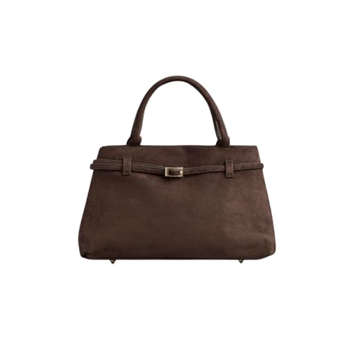 Base’ic Women’s Suede Tote Bag with Gold Hardware – Trendy Slouchy Shoulder Hobo Satchel Handbag Work Purse Travel Gift - color: Dark Brown (Gold Hardware)