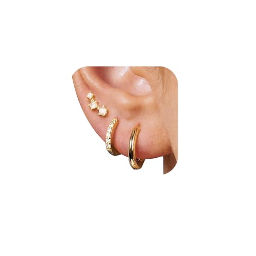 6 Pairs 14K Gold Plated Stud Earrings for Women, Hypoallergenic Cartilage Earrings for Multiple Piercing, Dainty Small Stackable Earrings Set for Jewelry Gift - color: Gold E