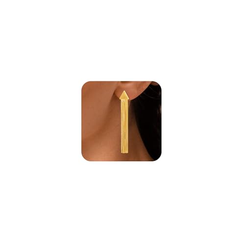 Gold Earrings for Women Trendy, Simple Dainty 14K Gold Plated Paperclip Square Chain Link Dangle Hoops Earrings Pin Stud Huggie Earrings Lightweight Hypoallergenic Minimalist Aesthetic Gold Jewelry for Christmas Gifts - color: tassel earrings-G