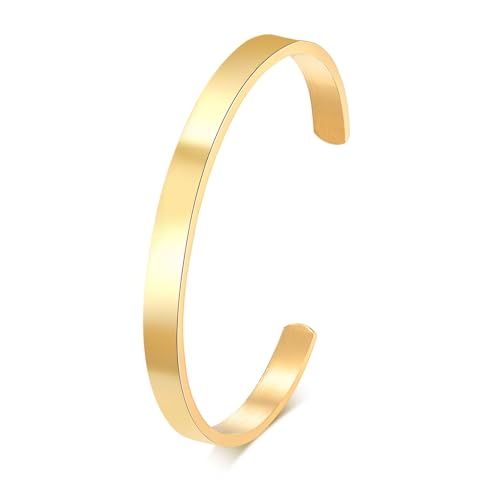 MEALGUET Stainless Steel Mens Cuff Bracelet : Minimal Cool Silver/Black/Gold Plated Open Metal Cuff Bangle Bracelets for Men,Mens Bracelet Jewelry Gift - color: Gold Plated-Single, size: Medium( fit 5.5"-7.2" wrist)