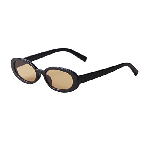90s Sunglasses for Women Men Retro Small Oval Sunglasses - color: Black/Light Orange