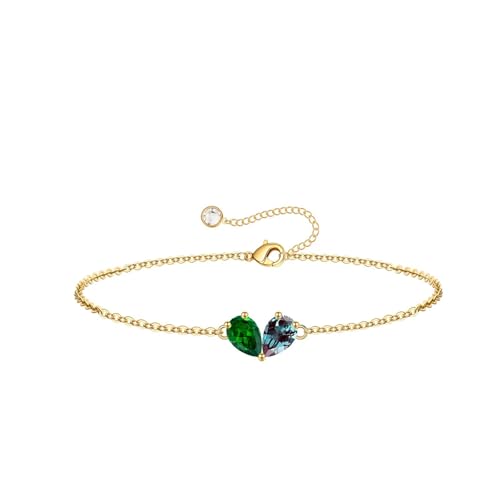 Turandoss Gifts for Women Her Daughter - 6 7 8 9 10 11 12 13 14 15 16 Year Old Girls Birthday Gifts, 14K Dainty Gold Plated Created Birthstone Bracelets for Women Girls Teens Jewelry Gifts - color: 05-06-May-Jun-Birthstone