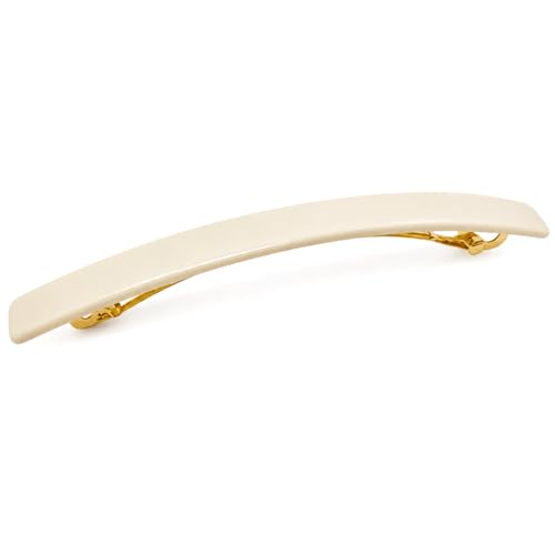 French Amie Long and Skinny Bar Solid Ivory Large 4 1/4" Celluloid Acetate Handmade Automatic Hair Clips Hair Barrette with No Slip Sturdy Silver Clasp for Women and Girls, Made in France (Ivory) - color: Ivory