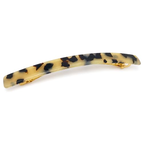 French Amie Long and Skinny Bar White Tokyo Large 4 1/4" Celluloid Acetate Handmade Automatic Hair Clip Barrette with No Slip Sturdy Silver Clasp for Women and Girls, Made in France (White Tokyo) - color: White Tokyo