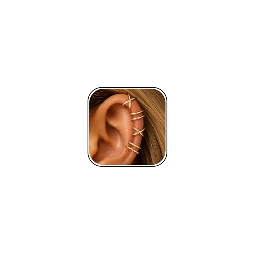 Ear Cuffs Non Piercing 14K Gold Plated Ear Cuff Earrings for Women Trendy Clip on Cartilage Earring Stacks Non Pierced Adjustable Fake Earrings Set Jewelry - color: A1:Gold Ear Cuffs