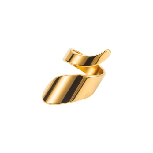 Dtja Twisted Stacking Statement Ring for Women Gold Plated Stainless Steel Fashion Spiral Open Wrap Band Finger Rings Comfort Fit Unique Birthday Holiday Jewelry Gift Size 7-8 - color: Gold-Tone