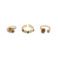 3Pcs Tiger Eye Stone Rings Set,Vintage Tiger Eye Stone Knuckle Rings,Sparkling Rhinestone Adjustable Rings Brown Jewelry