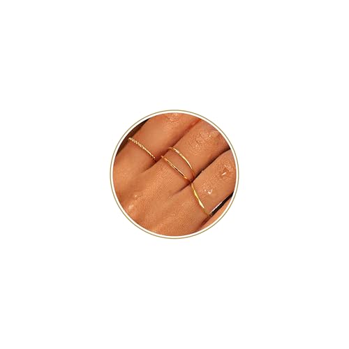CONRAN KREMIX Waterproof Gold Stackable Rings for Women Non Tarnish,Dainty 14K Gold Plated Thin Thumb Ring Set Trendy Minimalist Rings for Women - color: Gold, size: 9