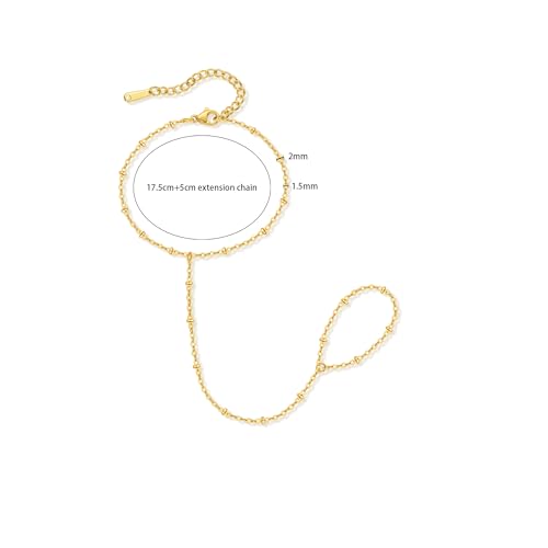 Hand Chain Bracelet Stainless Steel Finger Ring Bracelet Adjustable Gold Plated Hand Chain CZ Stackable Boho Minimalist Jewelry for Women - color: Gold Hand Chain Bracelet AN138G