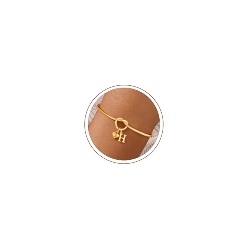 M MOOHAM Knot Initial Bracelets for Women Teen Girls 14K-Gold-Plated Dainty Initial Bracelets for Women Heart Letter Bracelet Jewelry Personalized Bridesmaid Proposal Gifts - color: H