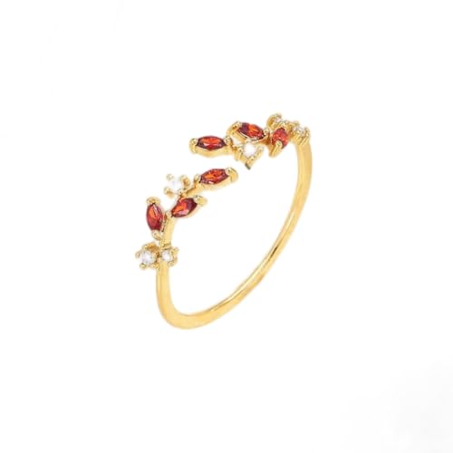 Adjustable Women's Cubic Zirconia Leaf Shaped Ring, 18K Gold-Plated Exquisite Stackable Women's Ring, A Great Gift for Her - color: C
