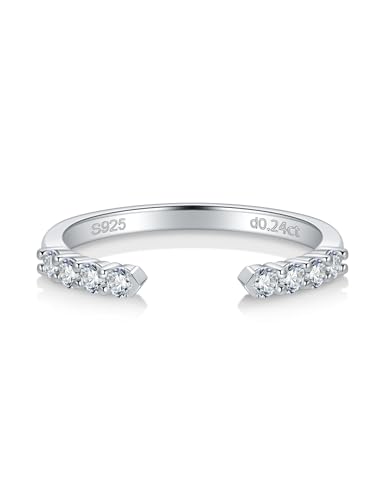 Moissanite Open Wedding Bands for Women S925 Sterling Silver Half Eternity Band Adjustable Anniversary Ring Stackable Engagement Promise Rings for Stacking Size 4-10 - color: Silver, size: 9