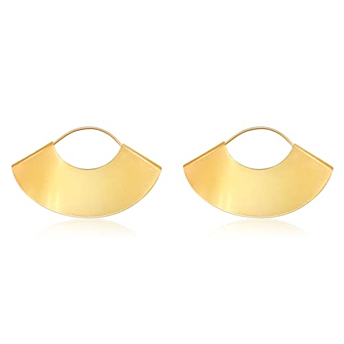 Lightweight Boho Bohemian Fan Earrings for Women Geometric Dangle Drop Half Round African Tribal Ethnic Jewelry - color: Gold 1.6"x1"