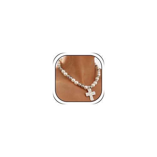 Chunky Cross Necklace for Women Chunky Gold Necklace Statement Cross Pendant Vintage Toggle Clasp Necklace Jewelry for Women - color: F2-Silver Cross Necklace