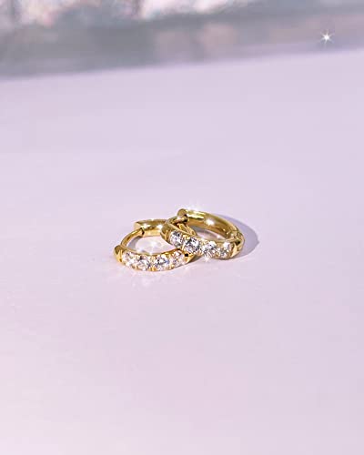 316L Surgical Stainless Steel Huggie Hoop Earrings with Cubic Zirconia, 10G 12G 14G 8-20mm Cartilage Lobe Earrings, 14G Piercing Jewelry - style: 10G 8mm Gold Clear CZ