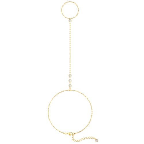 Rotnso Hand Chain Bracelet for Women Dainty 14K Gold/Silver Plated Ring Chain Diamond Cubic Zirconia CZ Beaded Station Bracelet Trendy Simple Fashion Body Jewelry Waterproof Gifts for Her - style: 4 CZ-GD