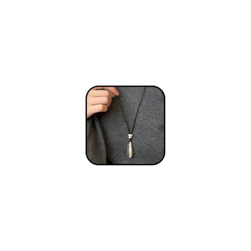 Long Gold Pendant Necklaces for Women Trendy Chunky Silver Big Pendant Statement Goth Black Leather Cord Rope Large Bean Necklace Boho Dangle Jewelry - color: Silver