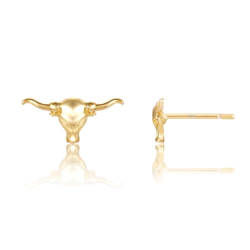 Mameloly Cowgirl Earrings for Women CZ 14K Gold Plated Western Cowboy Hat Dangle Hoop Earrings Cute Jewelry Hypoallergenic - color: Bull's-head Shape