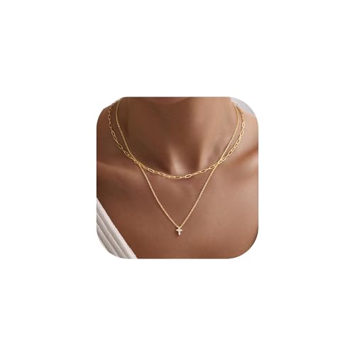 Turandoss Gold Cross Necklace for Women Girls Jewelry Gifts, Dainty 14K Gold Plated Cross Necklace Infinity CZ Holy Mary Medal Necklaces for Women Baptism Religious Faith Jewelry First Communion Gifts - color: layered cz cross necklace
