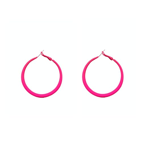 Colorful Matte Hoop Earrings 80s Hoop Earring Retro Earrings Neon Earrings Bright Fluorescence Round Hoop Earings for Women - color: hot pink