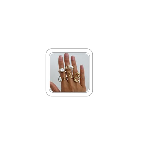 Chunky Gold Pearl Rings for Women Vintage Baroque Pearl Rings Set Open Stacking Pearls Ring Set Irregular Geometric Pearls Ring Boho Prom Costumes Fashion Jewelry Accessories - style: 5PCS C