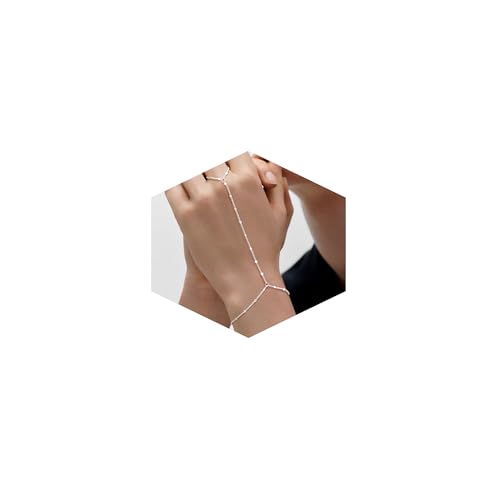 Tewiky Hand Chain Bracelet Ring, 14K Gold Plated/Silver Finger Ring Bracelet, Zircon Sequins Satellite Chain for Women, Trendy Non-Tarnish Jewelry