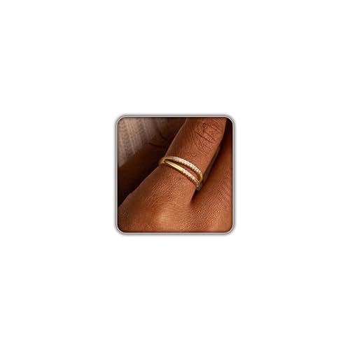 FISSEN JEWELRY Gold Rings for Women, Non Tarnish Dainty 14k Gold Plated Silver CZ Cross Ring Cute Cubic Zirconia Pinky Thumb Stackable Band Silver Finger Rings Size 6-10 Jewelry for Her - color: Gold Diamond Parallel