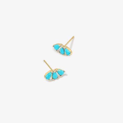 Turquoise Stud Earrings for Women, 14K Gold Plated Created Gemstone Minimal Design Everyday Boho Jewelry Gifts - style: Triple Teardrops